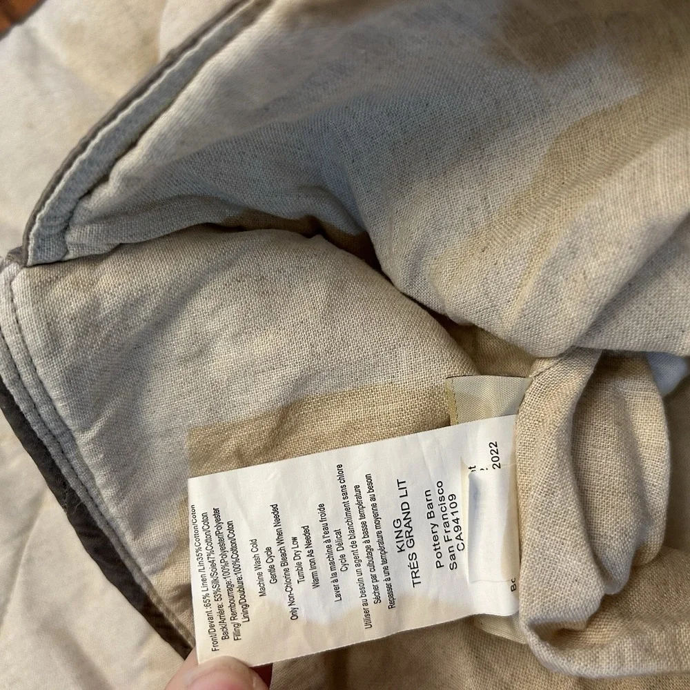 Pottery Barn King Size Sham Silk Front Linen Back Beige‎ & Taupe Pillow Case